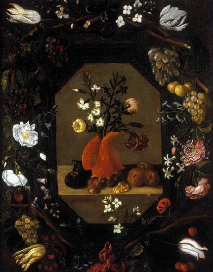 Juan de  Espinosa Still-Life with Flowers with a Garland of Fruit and Flowers France oil painting art